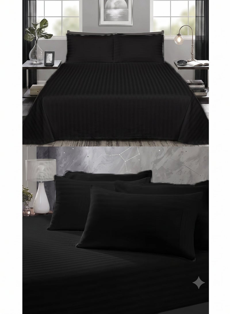 ZEESQUARE 3 PCS Black Stripe Flat Bed Sheet Set – Premium Soft Microfiber Bedding Set with 1 Flat Bed Sheet & 2 Pillow Covers | Hotel Collection Wrinkle Resistant Bedding for Home, Hotel & Guest Room - Image 2