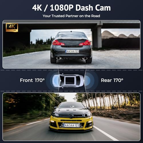 Wonsidary CarPlay Screen for Car with 4K Dash Cam1080p Backup Camera1026 HD IPS Touch Car Play Screen Compatible with Apple Carplay Android Auto SuperLink Loop Recording Bluetooth Audio GPS Siri - Image 3