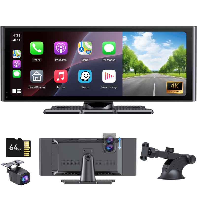 Wonsidary CarPlay Screen for Car with 4K Dash Cam1080p Backup Camera1026 HD IPS Touch Car Play Screen Compatible with Apple Carplay Android Auto SuperLink Loop Recording Bluetooth Audio GPS Siri - Image 2