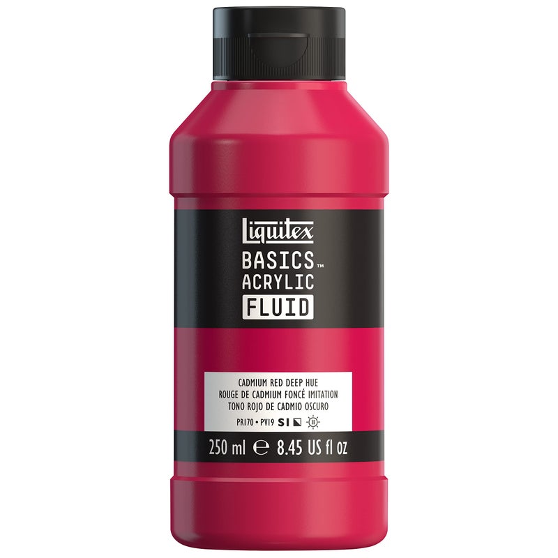 Liquitex BASICS Acrylic Fluid Paint 250ml 85oz Bottle Cadmium Red Deep Hue - Image 2