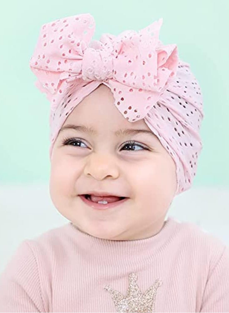 Captaintech Breathable Soft Big Bow Turban Hats, Beanie Caps Headwraps for Baby Girls Infants Toddlers Cute Toddler Cap Baby Turban Hats Turban Bun Knot 6 Pack - Image 3