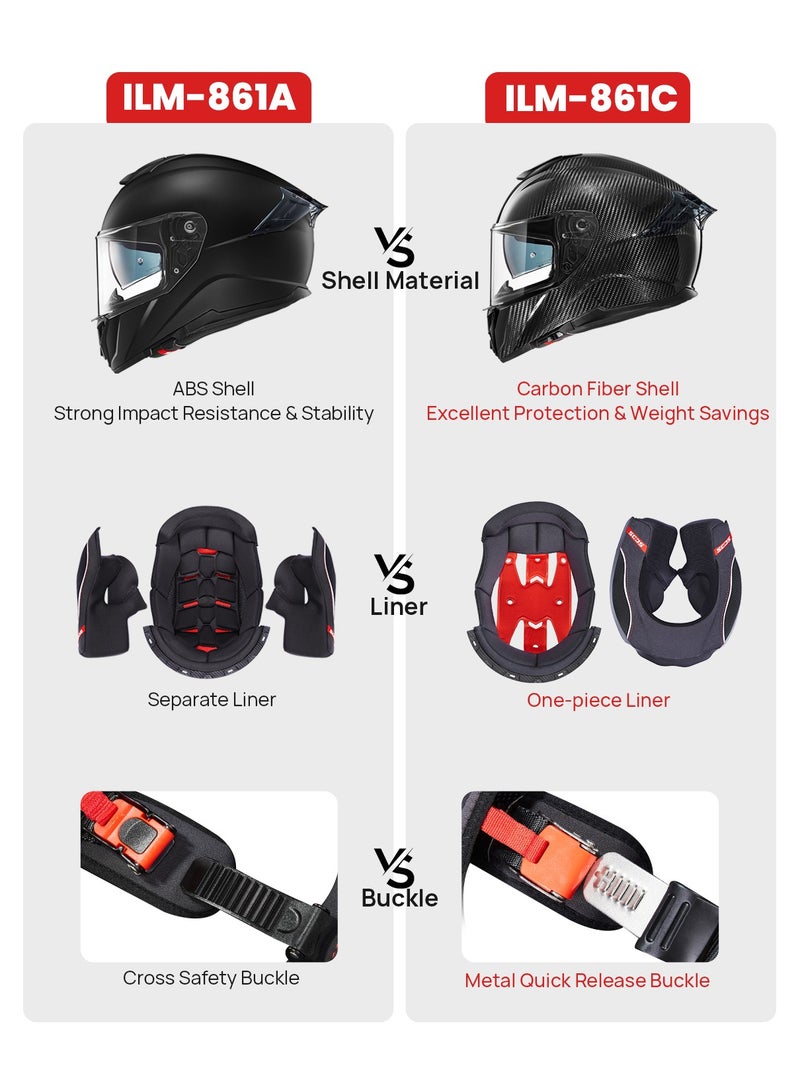 اي ال ام ILM خوذة دراجة نارية من ألياف الكربون لكامل الوجه موديل 861C - Image 4