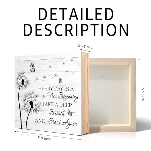 PUVOXHO Every Day Is A New Beginning Take A Deep Breath And Start Again Wooden Sign Desk Decor for Home Office Farmhouse Bedroom, Yoga Spa Room Decor, Inspirational Gifts for Women Friend Coworker BFF - Image 2