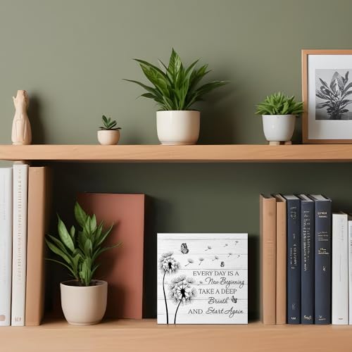 PUVOXHO Every Day Is A New Beginning Take A Deep Breath And Start Again Wooden Sign Desk Decor for Home Office Farmhouse Bedroom, Yoga Spa Room Decor, Inspirational Gifts for Women Friend Coworker BFF - Image 3