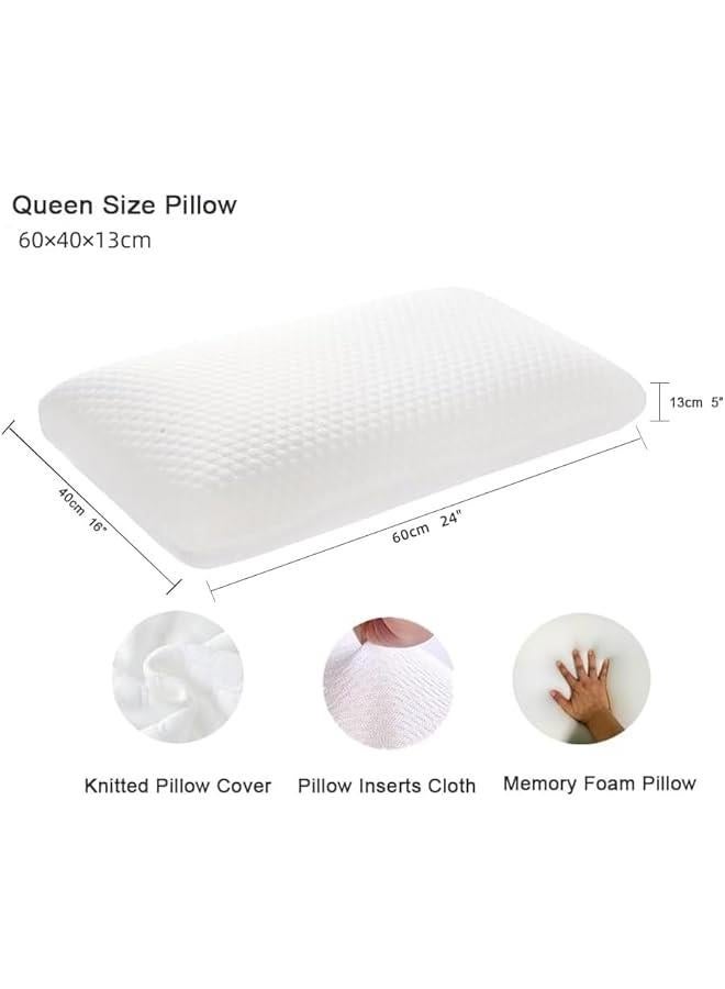 HOOKOR Memory Foam Bed Pillows, Pillow for Side and Back Sleeper, Pillow for Neck Pain Relief, Washable Removable Cover, Soft, White, 60x40x13cm - Image 2