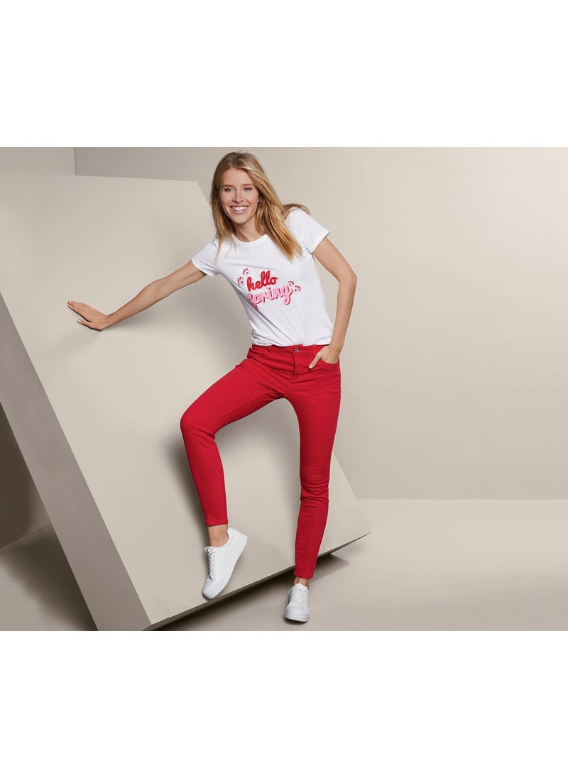 Tchibo Women Slim Fit Plain Skinny Pants, Red  - Image 1