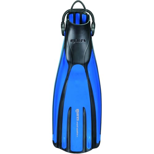 Mares Unisex Adults Avanti Quattro + Diving Fins - Durable Efficient Versatile Open-Heel Scuba Fins with Four-Channel Design & Bungee Strap, Blue, Regular - Image 1