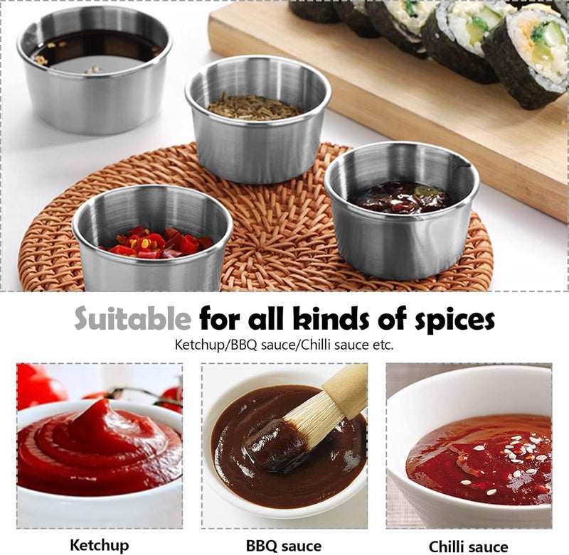 Huakaile 6 Pcs 2 oz Stainless Steel Dipping Sauce Cup Mini Dip Bowls Reusable Metal Condiment Cups Ramekins Containers for Ketchup Dressing Home Party Restaurant Kitchen 6PCS Silver - Image 4