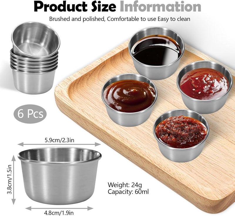 Huakaile 6 Pcs 2 oz Stainless Steel Dipping Sauce Cup Mini Dip Bowls Reusable Metal Condiment Cups Ramekins Containers for Ketchup Dressing Home Party Restaurant Kitchen 6PCS Silver - Image 2