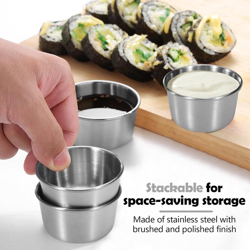 Huakaile 6 Pcs 2 oz Stainless Steel Dipping Sauce Cup Mini Dip Bowls Reusable Metal Condiment Cups Ramekins Containers for Ketchup Dressing Home Party Restaurant Kitchen 6PCS Silver - Image 5