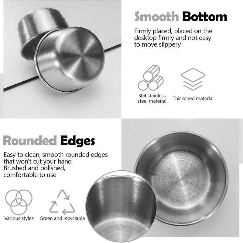 Huakaile 6 Pcs 2 oz Stainless Steel Dipping Sauce Cup Mini Dip Bowls Reusable Metal Condiment Cups Ramekins Containers for Ketchup Dressing Home Party Restaurant Kitchen 6PCS Silver - Image 3
