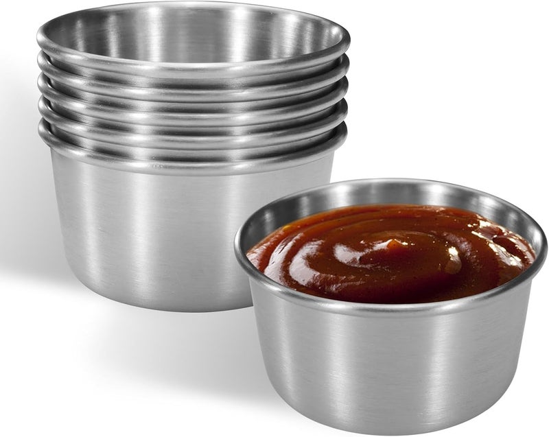 Huakaile 6 Pcs 2 oz Stainless Steel Dipping Sauce Cup Mini Dip Bowls Reusable Metal Condiment Cups Ramekins Containers for Ketchup Dressing Home Party Restaurant Kitchen 6PCS Silver - Image 1