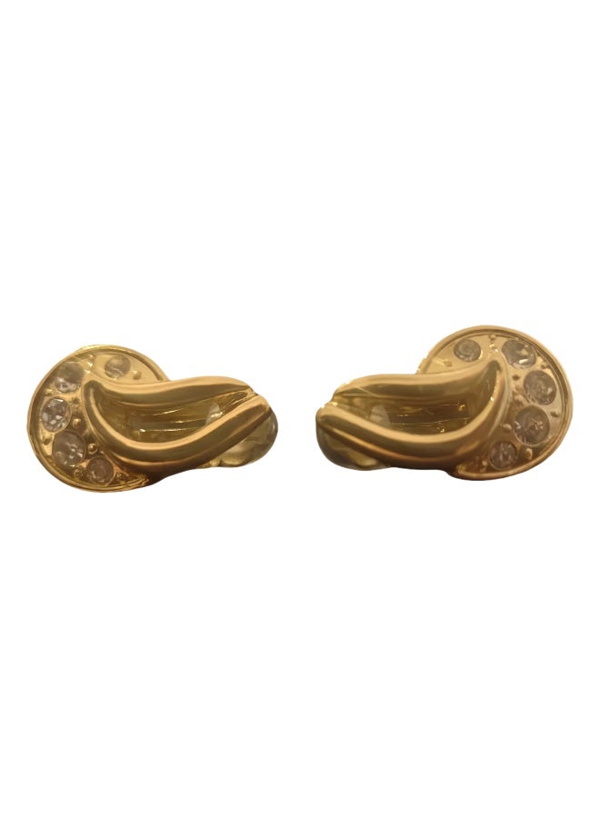 LumiArk Vintage Gold - Tone Crystal - Embellished Clip - On Earrings - Image 2