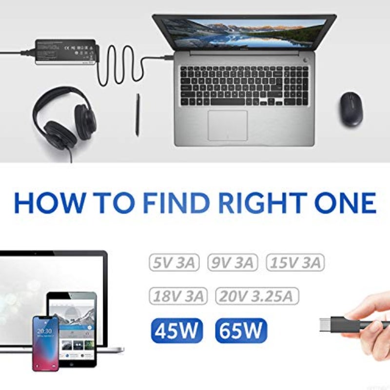 شاحن كمبيوتر محمول USB من النوع C بقدرة 65 وات متوافق مع Lenovo ThinkPad T14 E14 T16 T480 T580 X1 Carbon Chromebook Yoga ADLX65YDC2A، مناسب لشاحن الكمبيوتر المحمول HP Dell Acer Asus Huawei Samsung Type C - Image 4