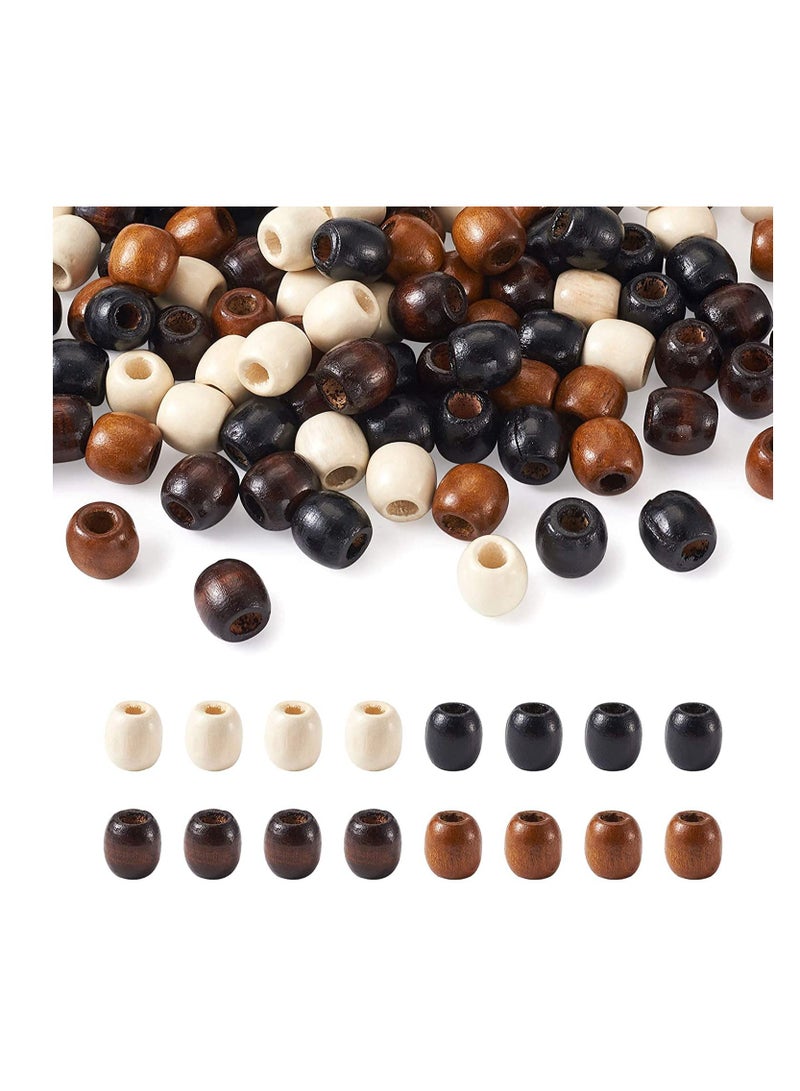 Wood Bead 400 Pcs Large Hole Loose Beads 4 Colors Natural Wooden Dreadlock Hair Braid for Macrame Rosary Bracelet Jewelry Craft Making - Image 1