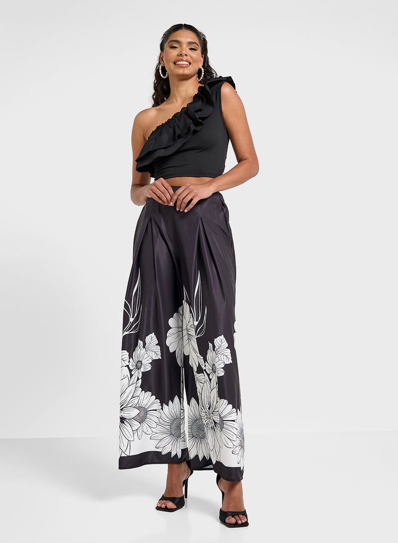 ELLA One Shouldered Ruffled Top & Printed Pant Set - Image 1