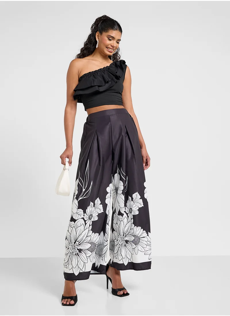 ELLA One Shouldered Ruffled Top & Printed Pant Set