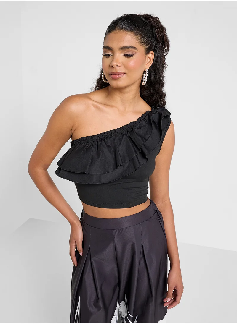 ELLA One Shouldered Ruffled Top & Printed Pant Set
