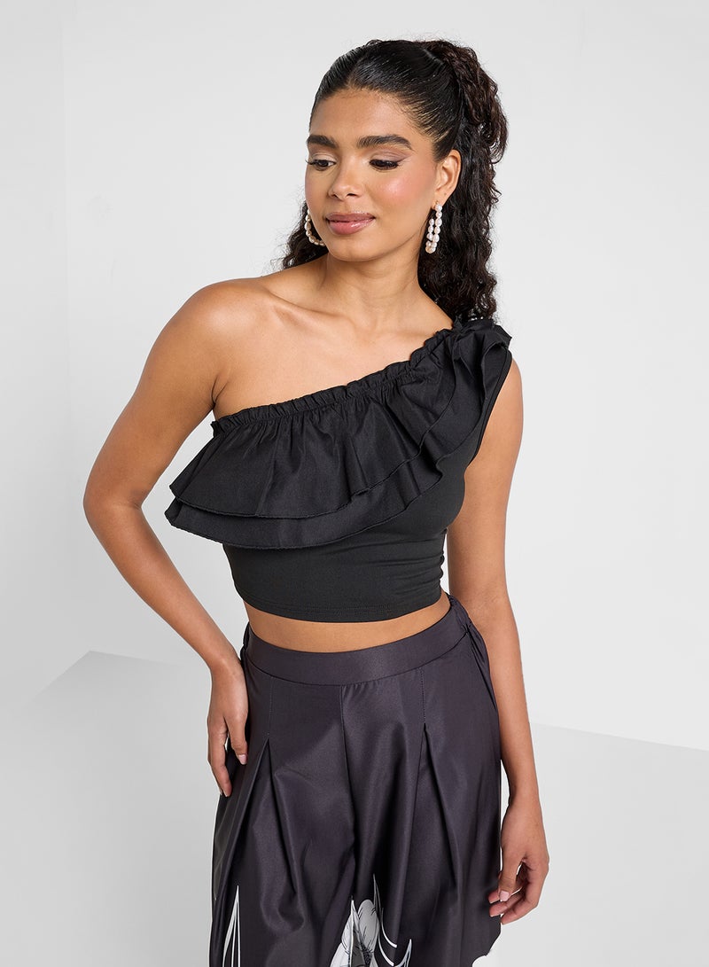 ELLA One Shouldered Ruffled Top & Printed Pant Set - Image 3