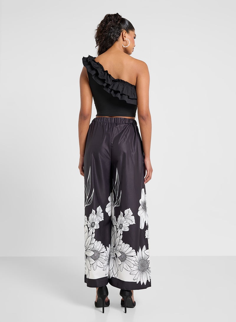 ELLA One Shouldered Ruffled Top & Printed Pant Set - Image 2