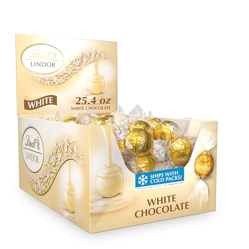 Lindt LINDOR White Chocolate Candy Truffles White Chocolate Candy with Smooth Melting Truffle Center 254 oz 60 Count - Image 1