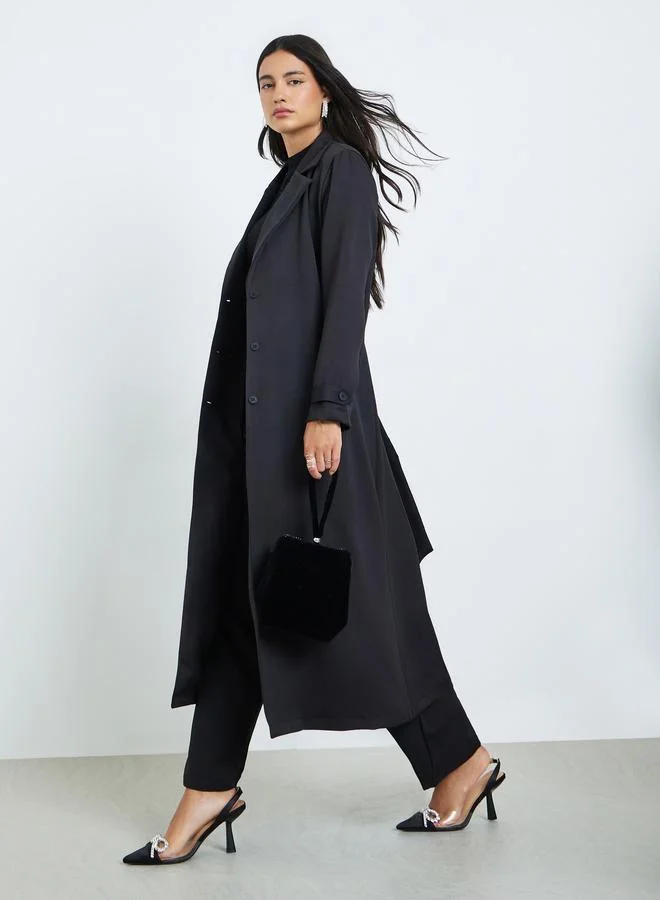 Black Regular Fit Belted Tailored Kimono