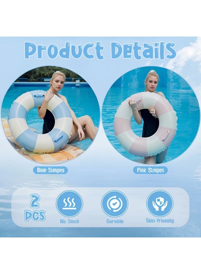 2pcs Striped Blue Orange Inflatable Swim Rings With Handle For Adults Pool Floats - Image 4