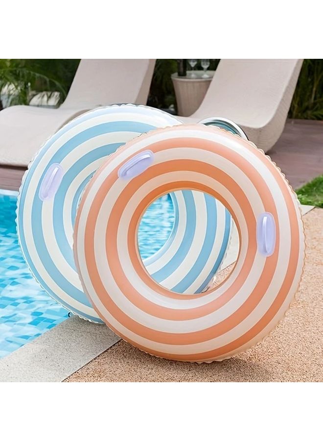 2pcs Striped Blue Orange Inflatable Swim Rings With Handle For Adults Pool Floats - Image 1