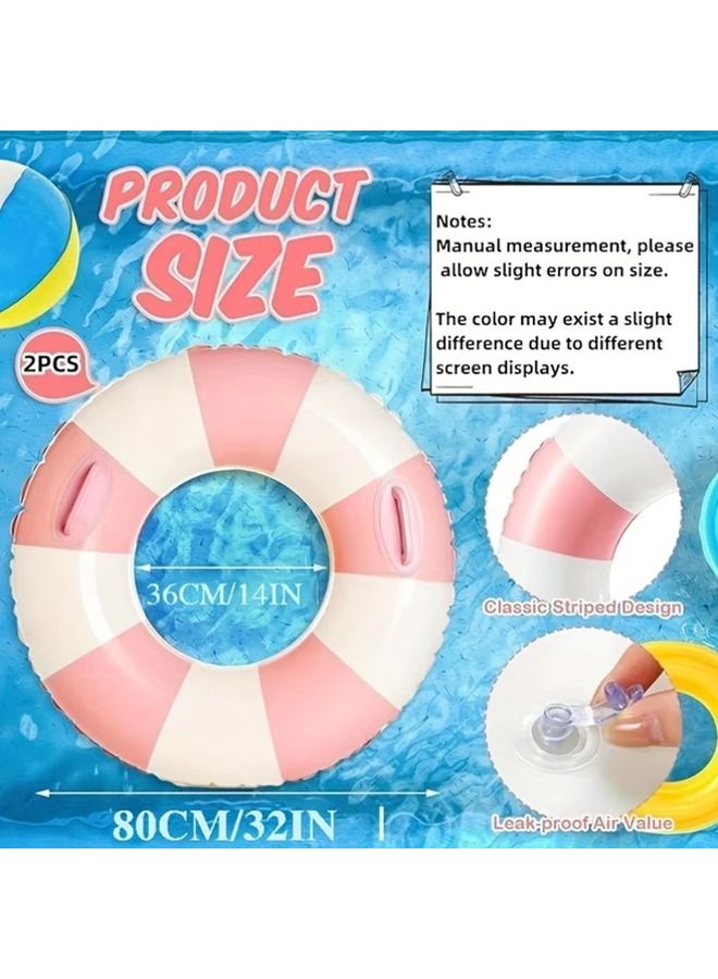 2pcs Striped Blue Orange Inflatable Swim Rings With Handle For Adults Pool Floats - Image 3