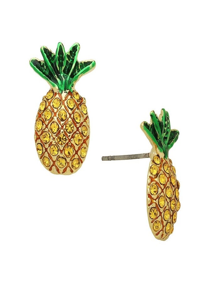 Falari Handcrafted Crystal Rhinestone Pineapple Stud Earrings, Hand-Painted Fruit Design, Fashion Jewelry - Image 1