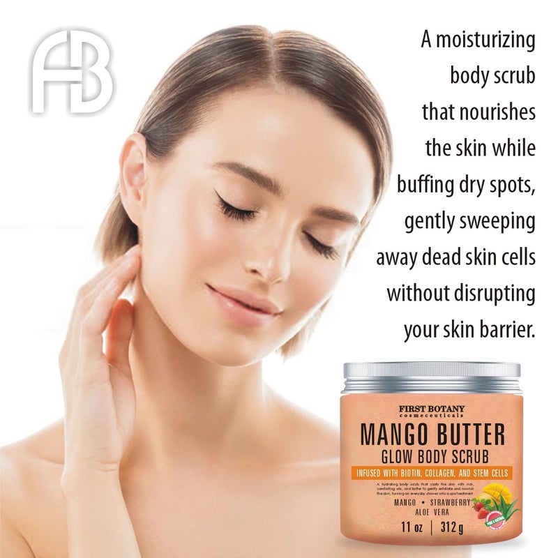 First Botany Mango Butter Body Scrub Exfoliator Biotin, Collagen, Stem Cells - Natural Exfoliating Salt Scrub & Body and Face Souffle helps with Moisturizing Skin, Acne, Cellulite, Dead Skin Scars, Wrinkles- 11 oz - Image 4