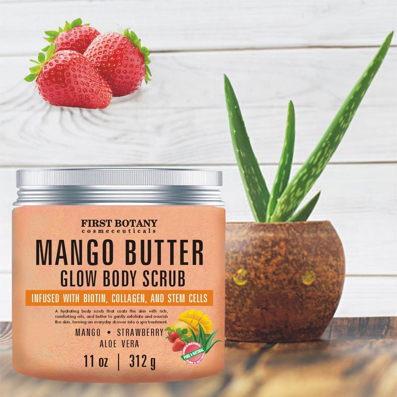 First Botany Mango Butter Body Scrub Exfoliator Biotin, Collagen, Stem Cells - Natural Exfoliating Salt Scrub & Body and Face Souffle helps with Moisturizing Skin, Acne, Cellulite, Dead Skin Scars, Wrinkles- 11 oz - Image 5