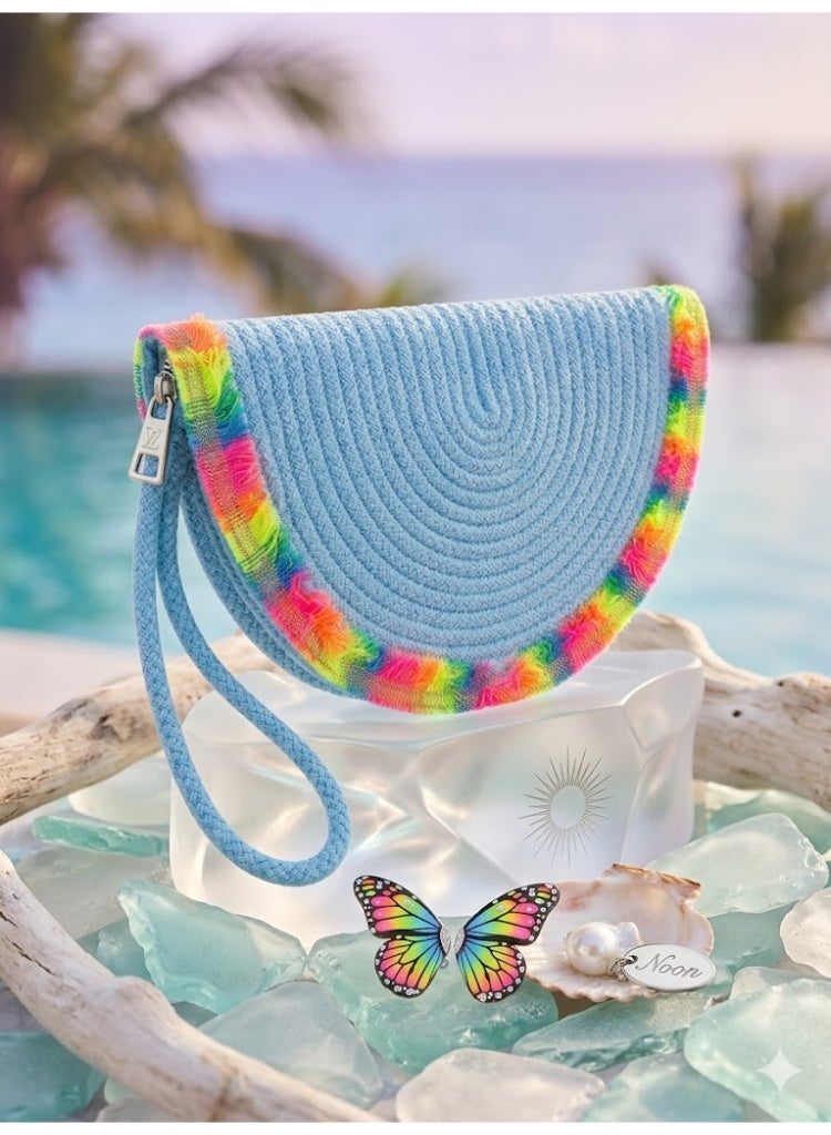 Tropical Rainbow Straw Clutch Bag - Image 4