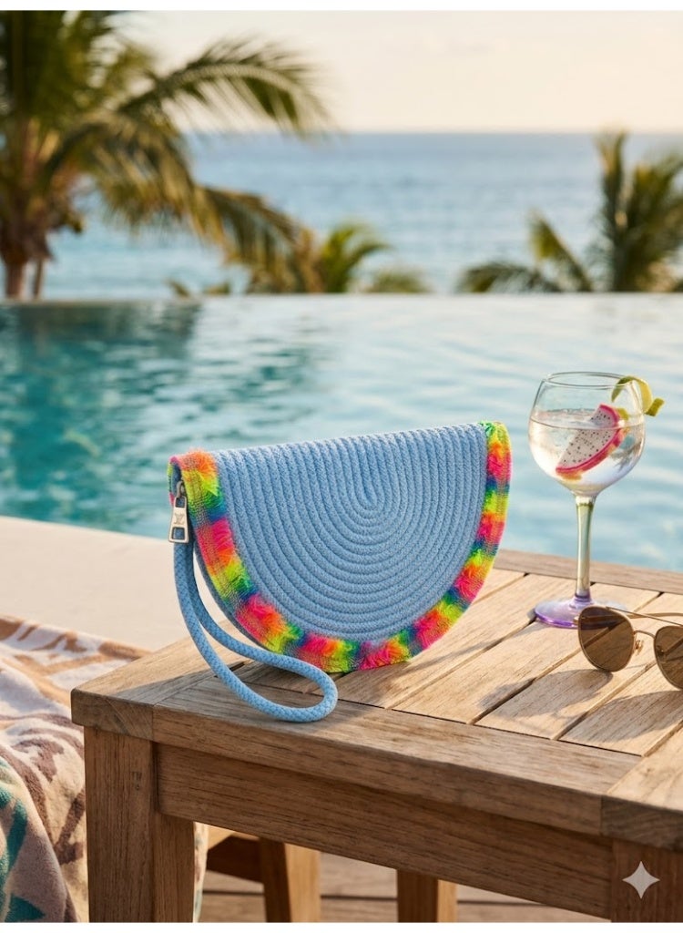 Tropical Rainbow Straw Clutch Bag - Image 3