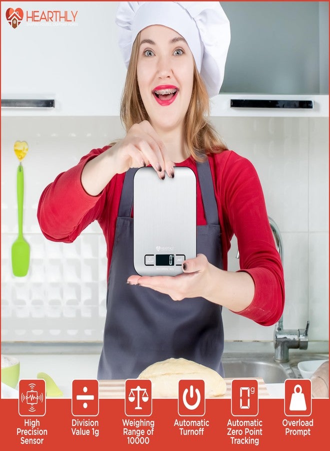 HEARTHLY Food Scale| Digital Kitchen Scale for Cooking and Baking, Batteries Included, Weighs up to 22 pounds, Kitchen Scales Digital Weight Grams and Ounces, 304 Stainless Steel - Silver Grey - Image 5