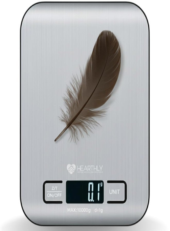 HEARTHLY Food Scale| Digital Kitchen Scale for Cooking and Baking, Batteries Included, Weighs up to 22 pounds, Kitchen Scales Digital Weight Grams and Ounces, 304 Stainless Steel - Silver Grey - Image 1
