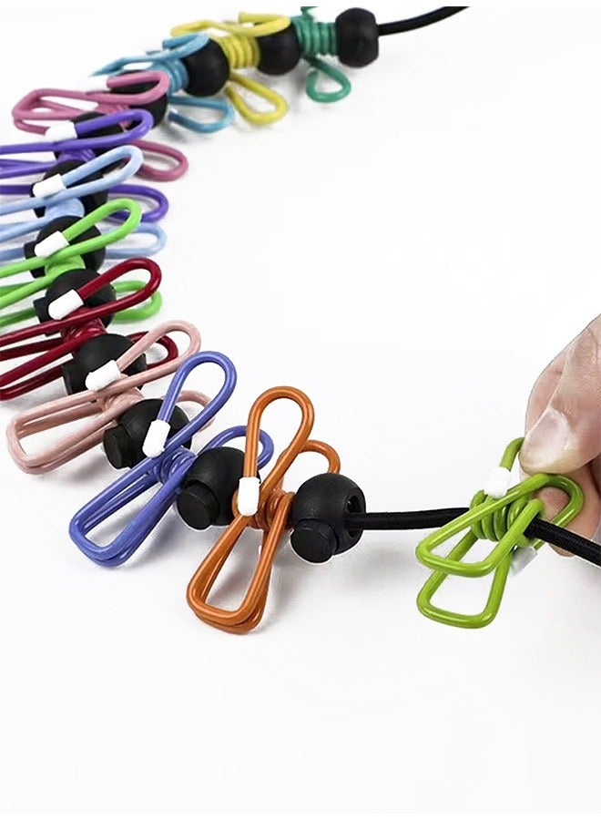 Retractable Travel Clothesline, Portable Clothesline 12 clothespins, Suitable for Indoor and Outdoor, Balcony, Outdoor Camping Use Multicolor - Image 3