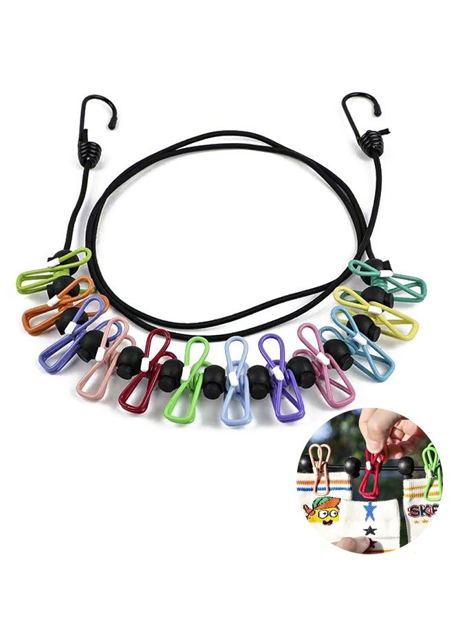 Retractable Travel Clothesline, Portable Clothesline 12 clothespins, Suitable for Indoor and Outdoor, Balcony, Outdoor Camping Use Multicolor - Image 1