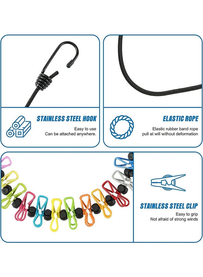 Retractable Travel Clothesline, Portable Clothesline 12 clothespins, Suitable for Indoor and Outdoor, Balcony, Outdoor Camping Use Multicolor - Image 2