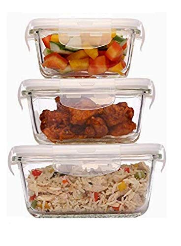 ROY ENTERPRISE Borosilicate Rectangle Glass Food Storage Container With Air Tight Lids - (Set of 3-370 ml, 640 ml, 1040 ml) - Image 1
