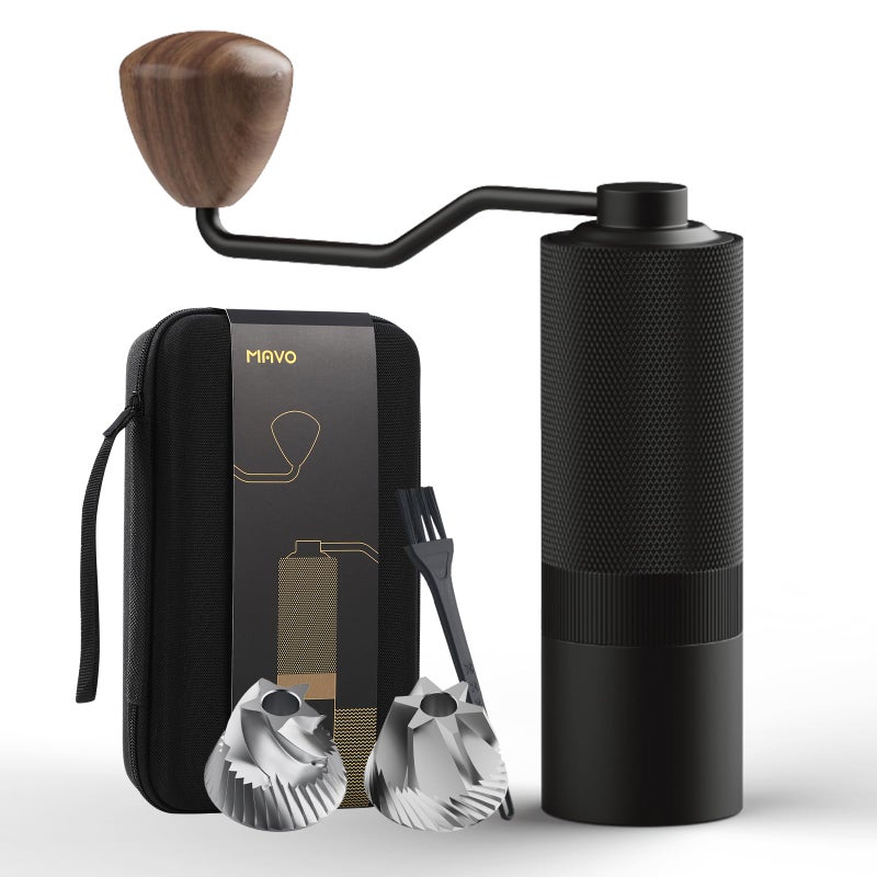 MAVO Manual Coffee Grinder, Wizard Hand Coffee Grinder, Capacity 25g with 2PCS CNC Stainless Steel Conical Burr -Pentagon and Hexagonal, Burr Coffee Bean Grinder for French Press, Pour Over, Black - Image 1