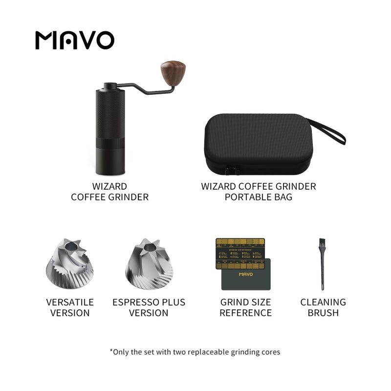 MAVO Manual Coffee Grinder, Wizard Hand Coffee Grinder, Capacity 25g with 2PCS CNC Stainless Steel Conical Burr -Pentagon and Hexagonal, Burr Coffee Bean Grinder for French Press, Pour Over, Black - Image 2