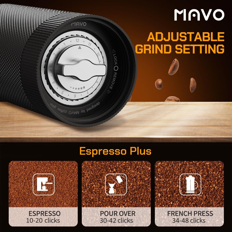 MAVO Manual Coffee Grinder, Wizard Hand Coffee Grinder, Capacity 25g with 2PCS CNC Stainless Steel Conical Burr -Pentagon and Hexagonal, Burr Coffee Bean Grinder for French Press, Pour Over, Black - Image 5