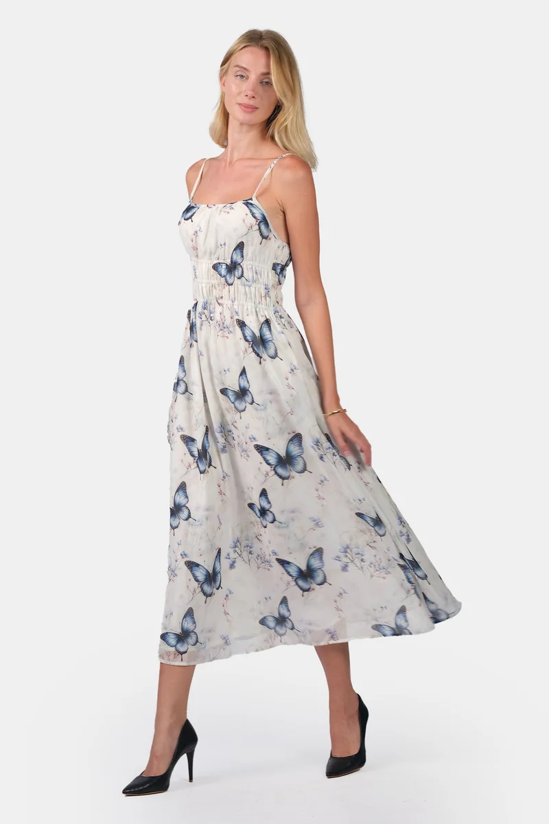 فيرجيو All Over Print Poly Strappy Maxi Dress for Women