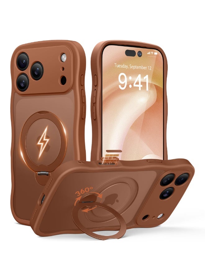 جولبينبوكس غطاء آيفون 17 برو مع MagSafe وحامل مغناطيسي دوار 360°، ‏[متوافق مع MagSafe] ‏[حافة على شكل موجة لطيفة] ‏[حماية بدرجة عسكرية]، غطاء هاتف آيفون 17 برو، باللون البرتقالي الكوني - Image 1