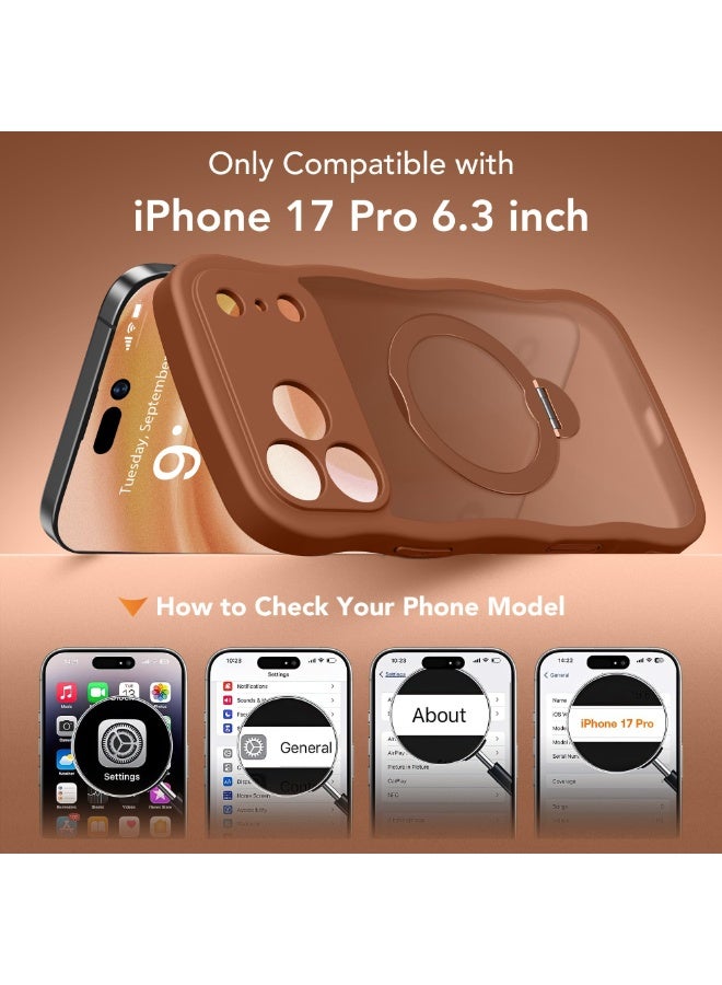 جولبينبوكس غطاء آيفون 17 برو مع MagSafe وحامل مغناطيسي دوار 360°، ‏[متوافق مع MagSafe] ‏[حافة على شكل موجة لطيفة] ‏[حماية بدرجة عسكرية]، غطاء هاتف آيفون 17 برو، باللون البرتقالي الكوني - Image 2