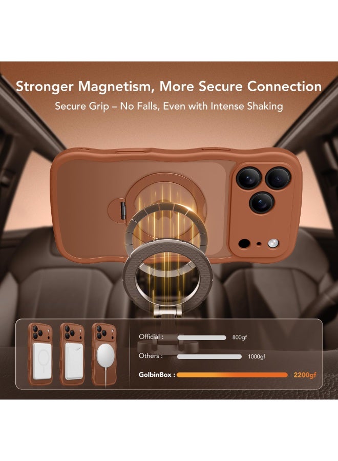 جولبينبوكس غطاء آيفون 17 برو مع MagSafe وحامل مغناطيسي دوار 360°، ‏[متوافق مع MagSafe] ‏[حافة على شكل موجة لطيفة] ‏[حماية بدرجة عسكرية]، غطاء هاتف آيفون 17 برو، باللون البرتقالي الكوني - Image 3