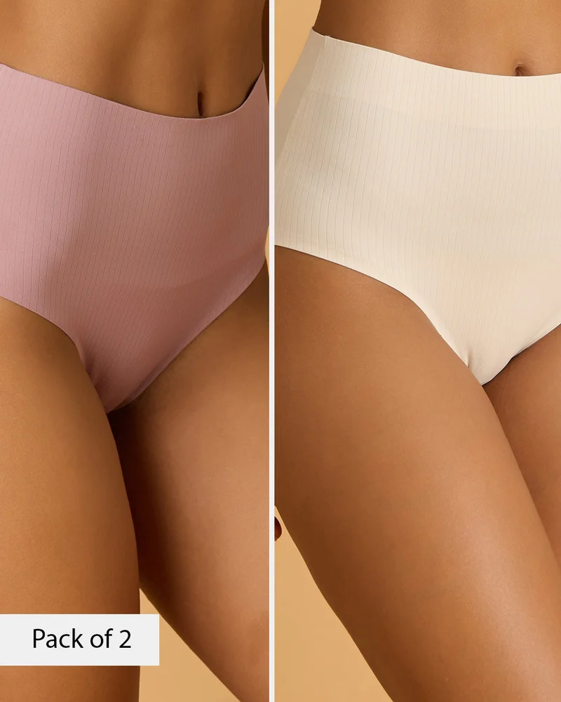 REDTAG Women Pink And Ivory 2 Pack Bonded Full Briefs