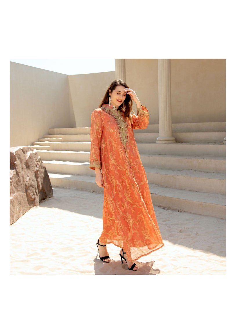 Generic New Style Abaya for Women,Muslim Applique Embroidery Long Sleeve Maxi Dress，Loose Full Cover Lace Robe  - Image 2