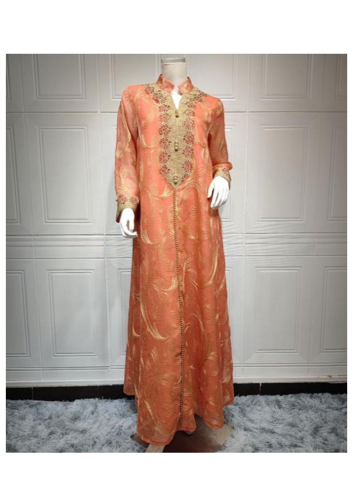 Generic New Style Abaya for Women,Muslim Applique Embroidery Long Sleeve Maxi Dress，Loose Full Cover Lace Robe  - Image 3